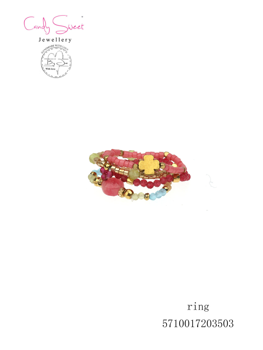 CandySweet One Size Ring - Bloem - Messing - Hypoallergeen en Metaal - Roze, Blauw, Goud & Groen