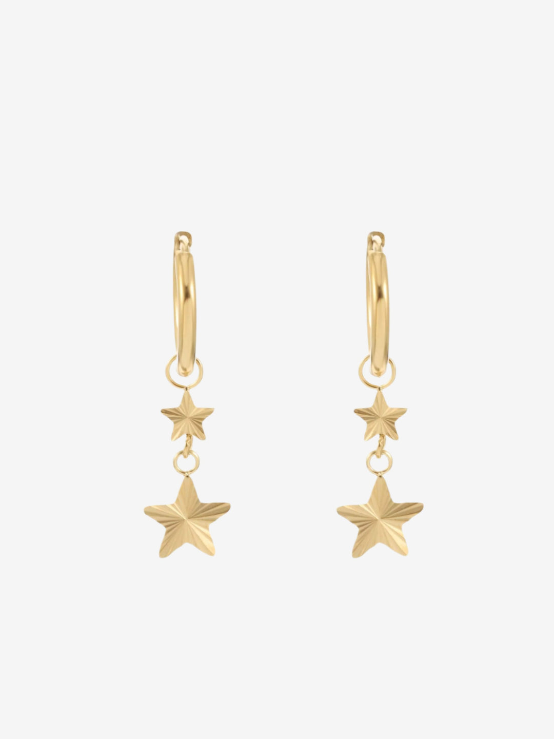Oorring met twee stralend sterretjes bedels