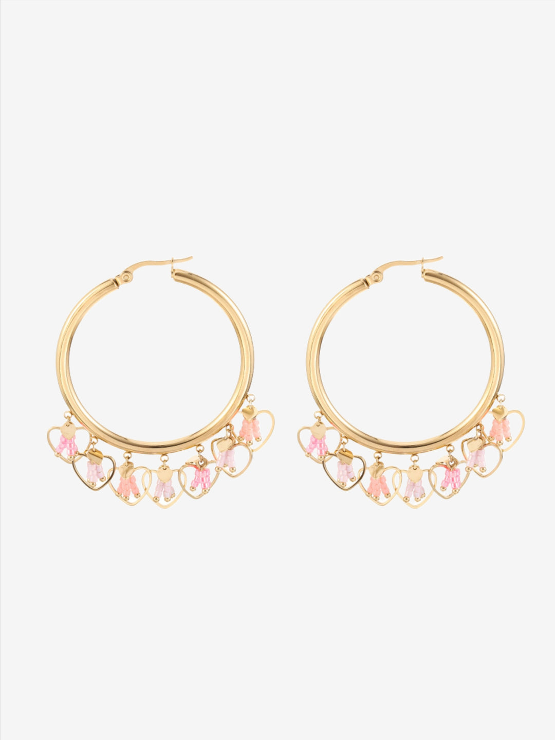 Earrings with open hearts and beaded pendants