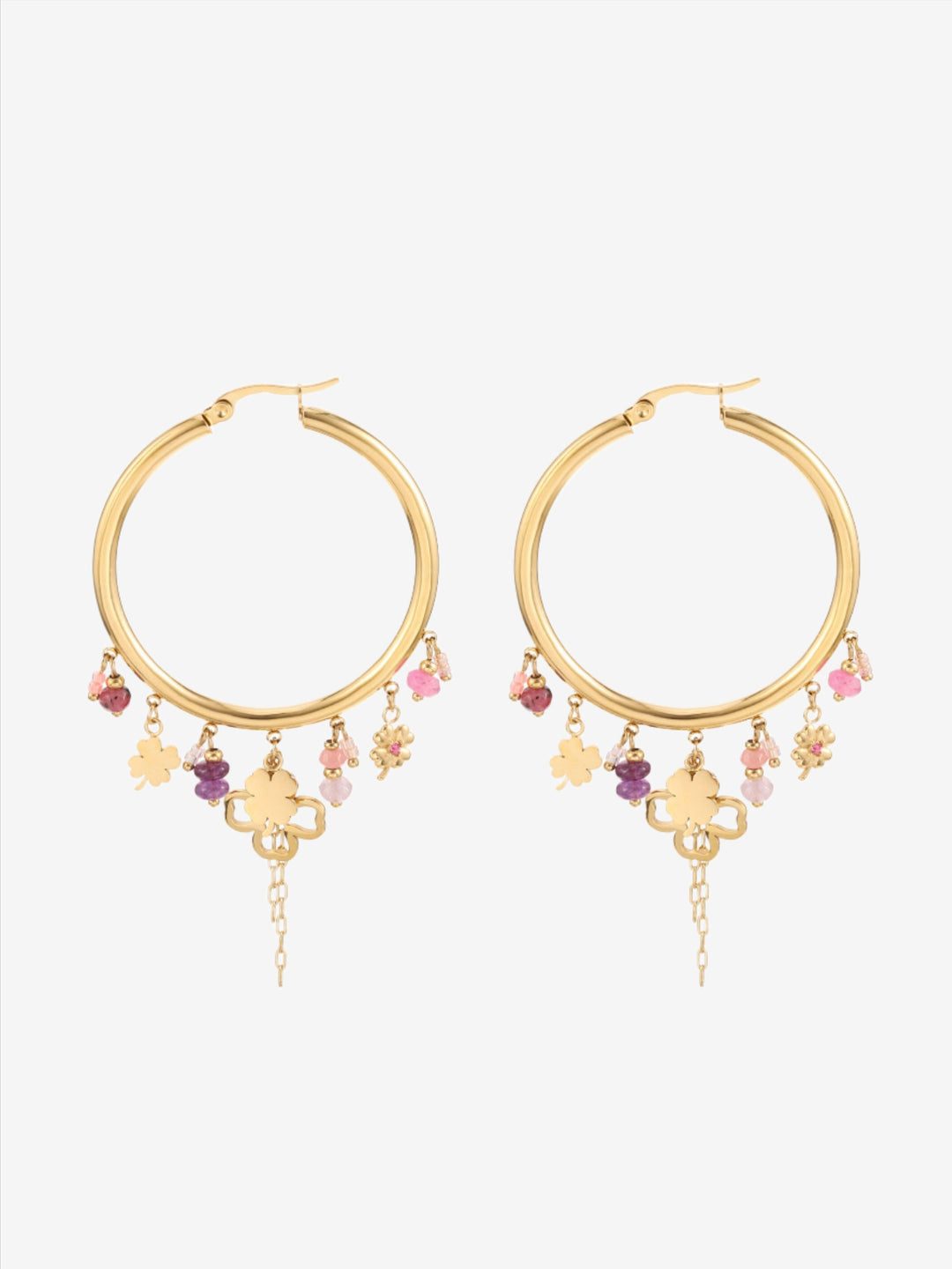 Boucles d'oreilles avec pendentifs fleurs et trèfles