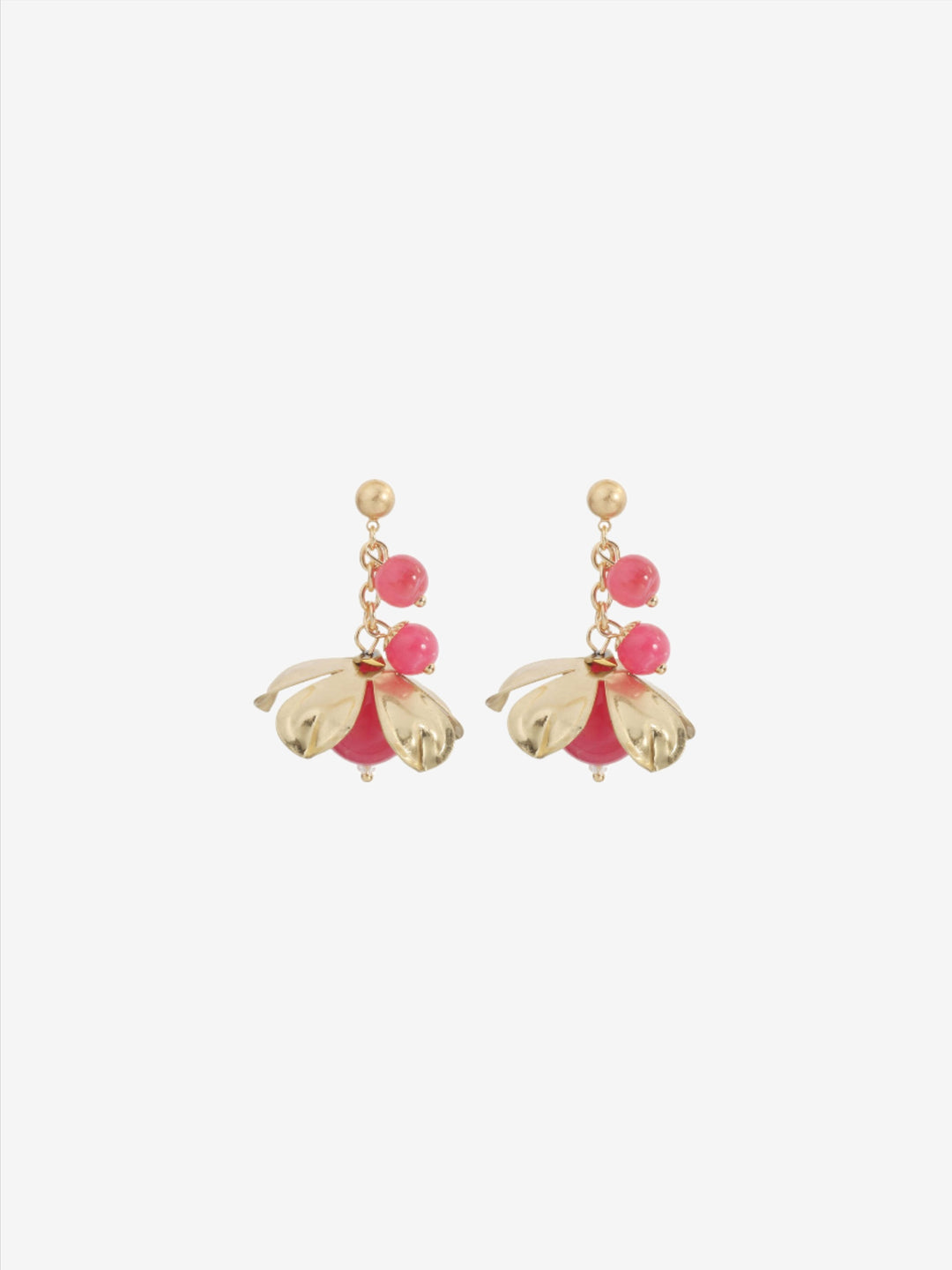 Earrings with gold petals and rose balls