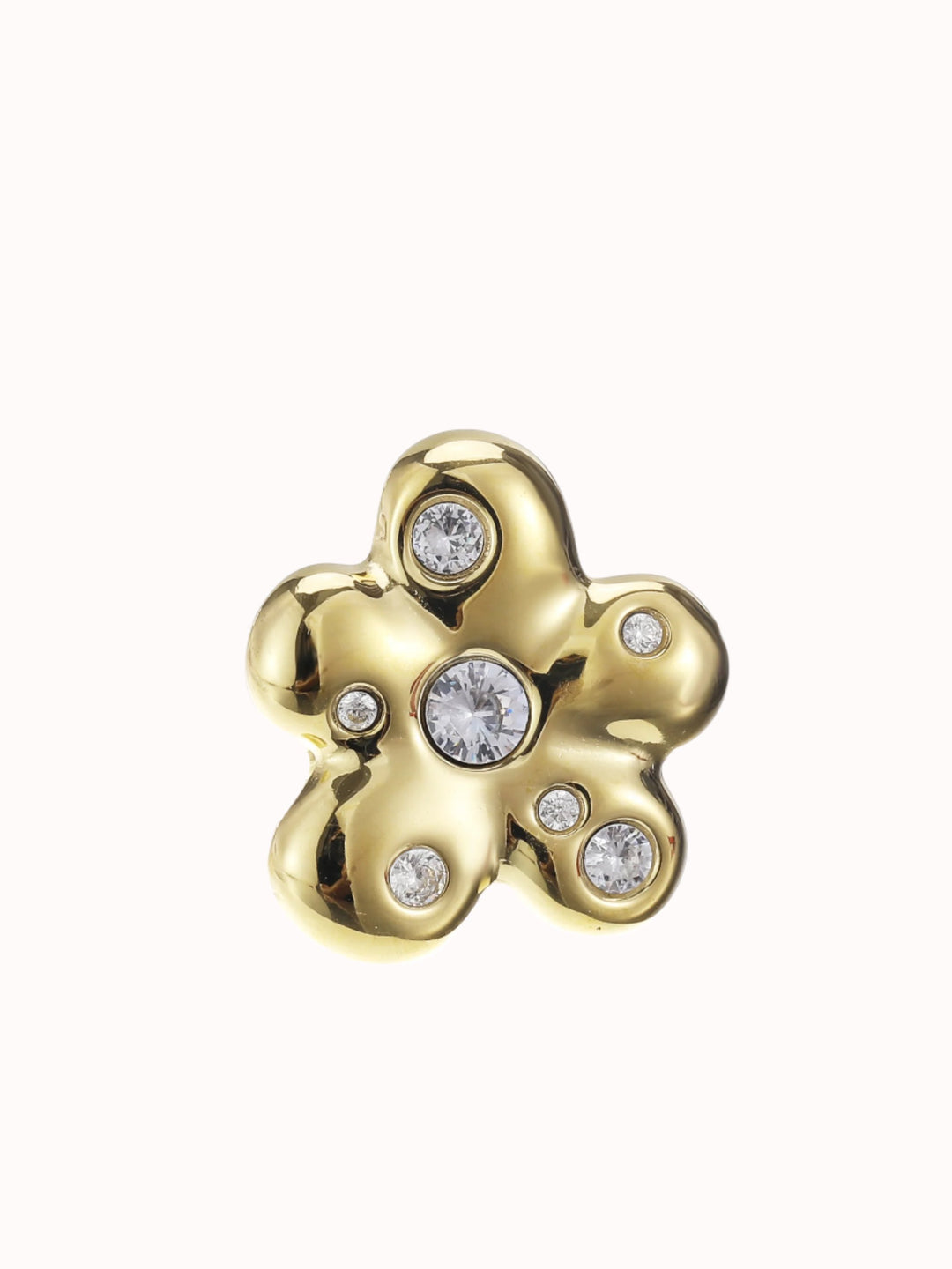 Statement ring met bloem en steentjes