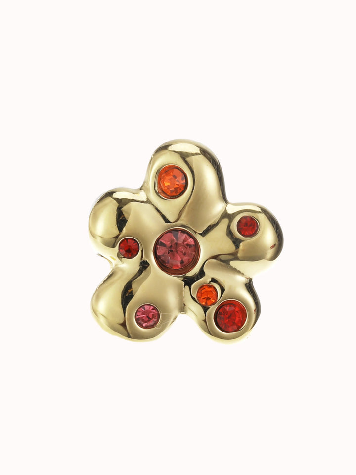 Statement ring met bloem en gekleurde steentjes