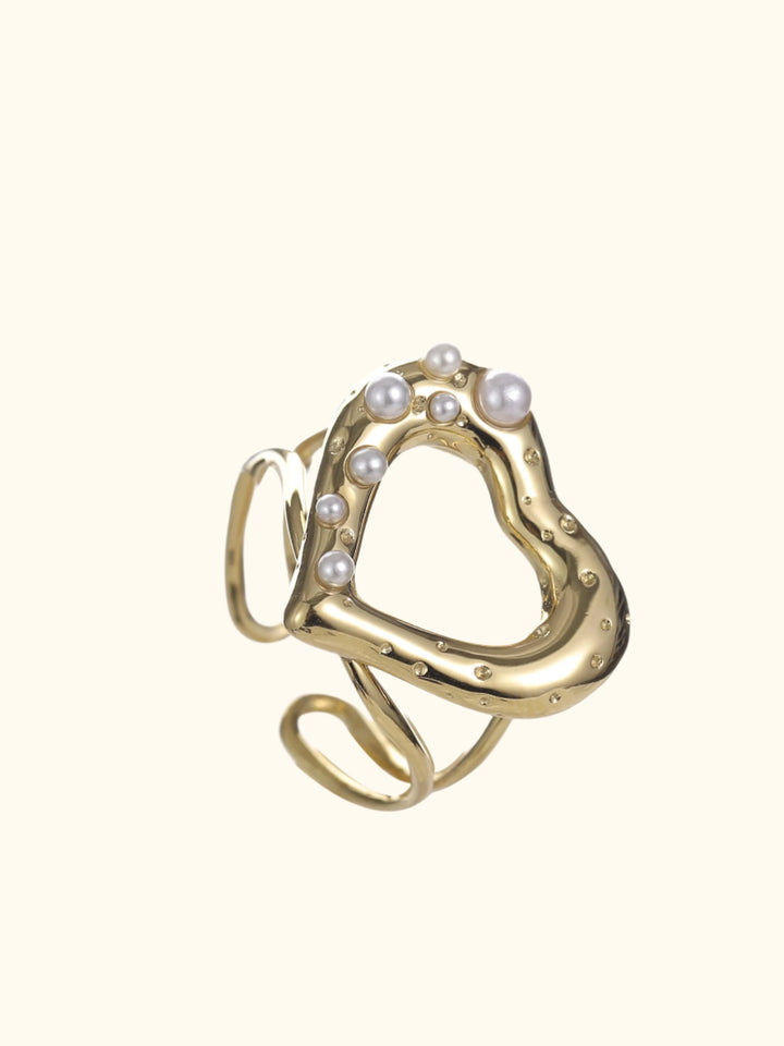 Statement open ring met hart en parels