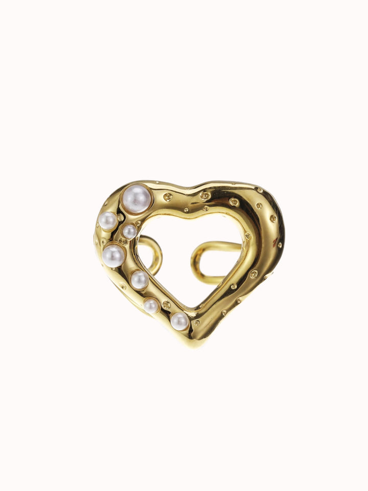 Statement open ring met hart en parels