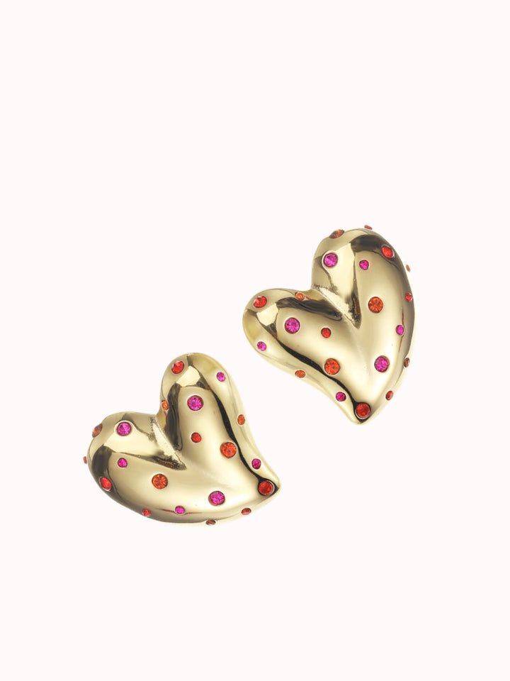 Statement hart studs met gekleurde steentjes