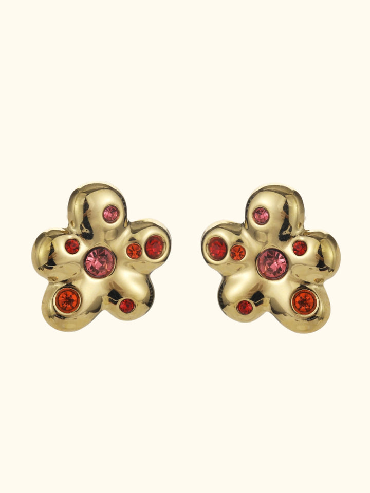 Bold bloem studs met gekleurde steentjes