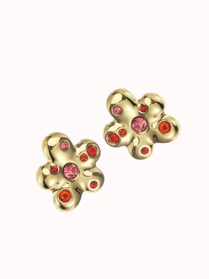 Bold bloem studs met gekleurde steentjes