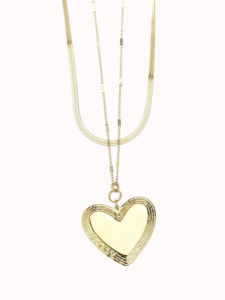 Dubbele ketting met statement hart hanger