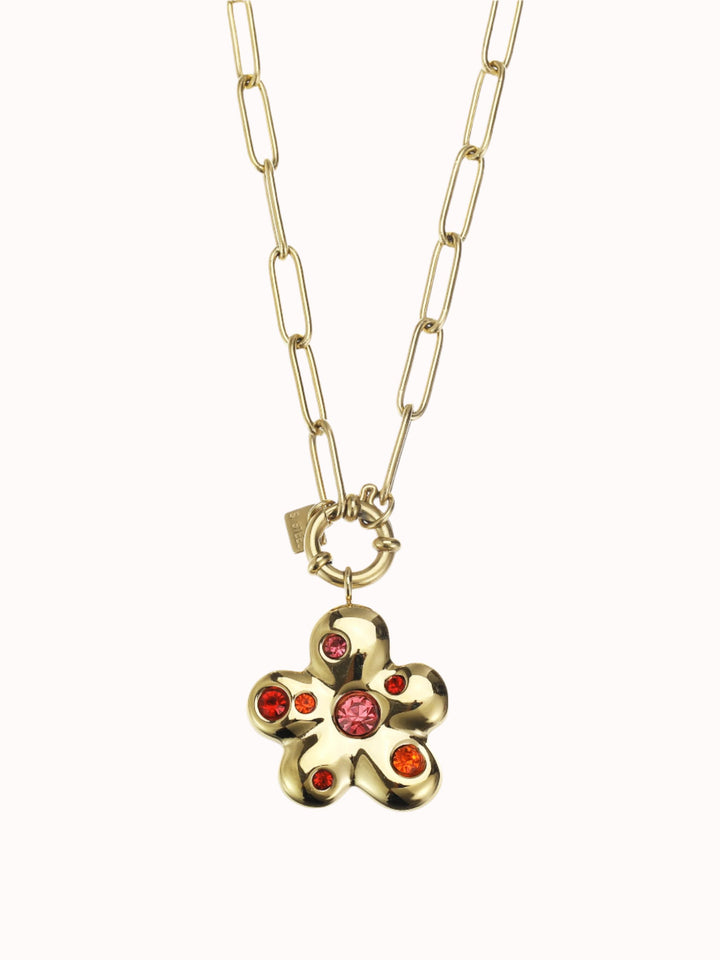 Schakelketting met bold bloem en gekleurde steentjes