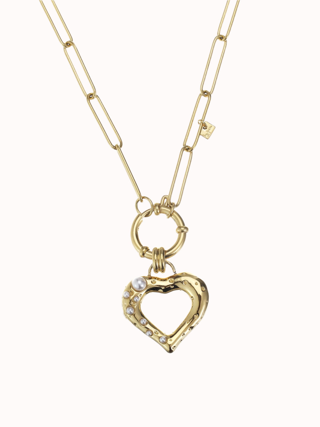 Schakelketting met open hart en parels