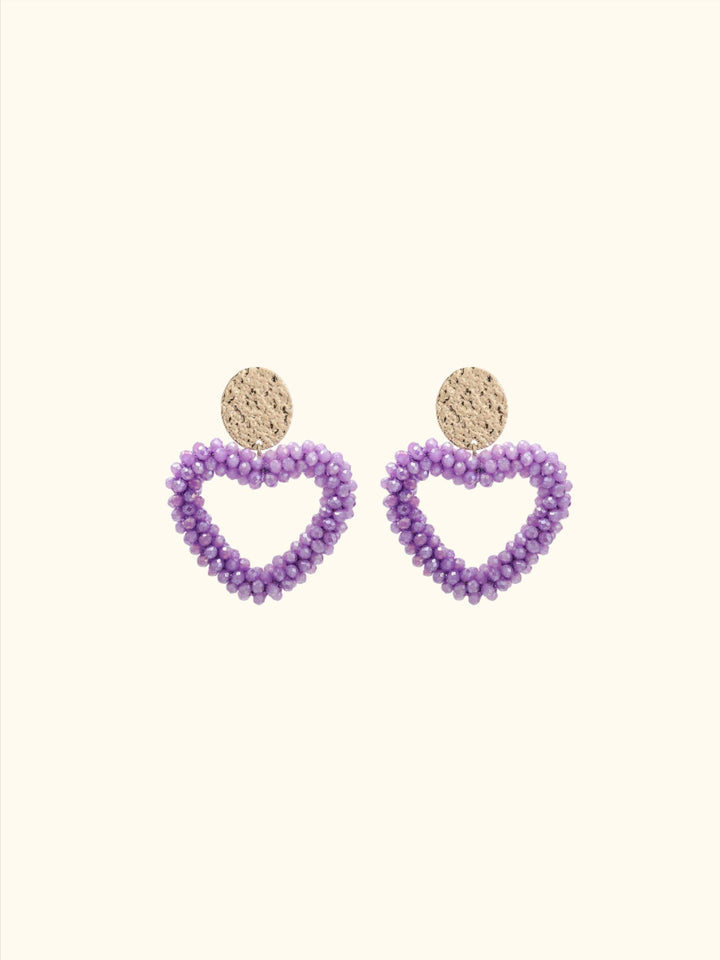 Earrings with beaded heart