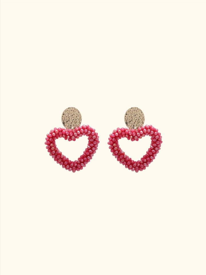 Earrings with beaded heart