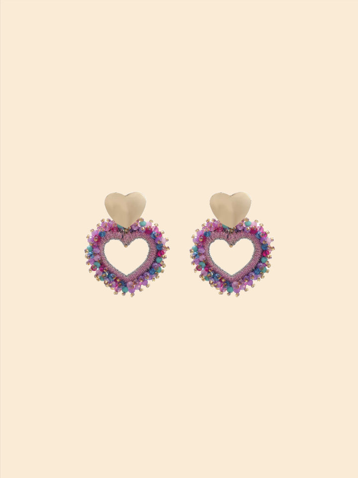 Boucles d'oreilles perles double coeur