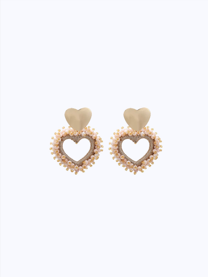 Boucles d'oreilles perles double coeur