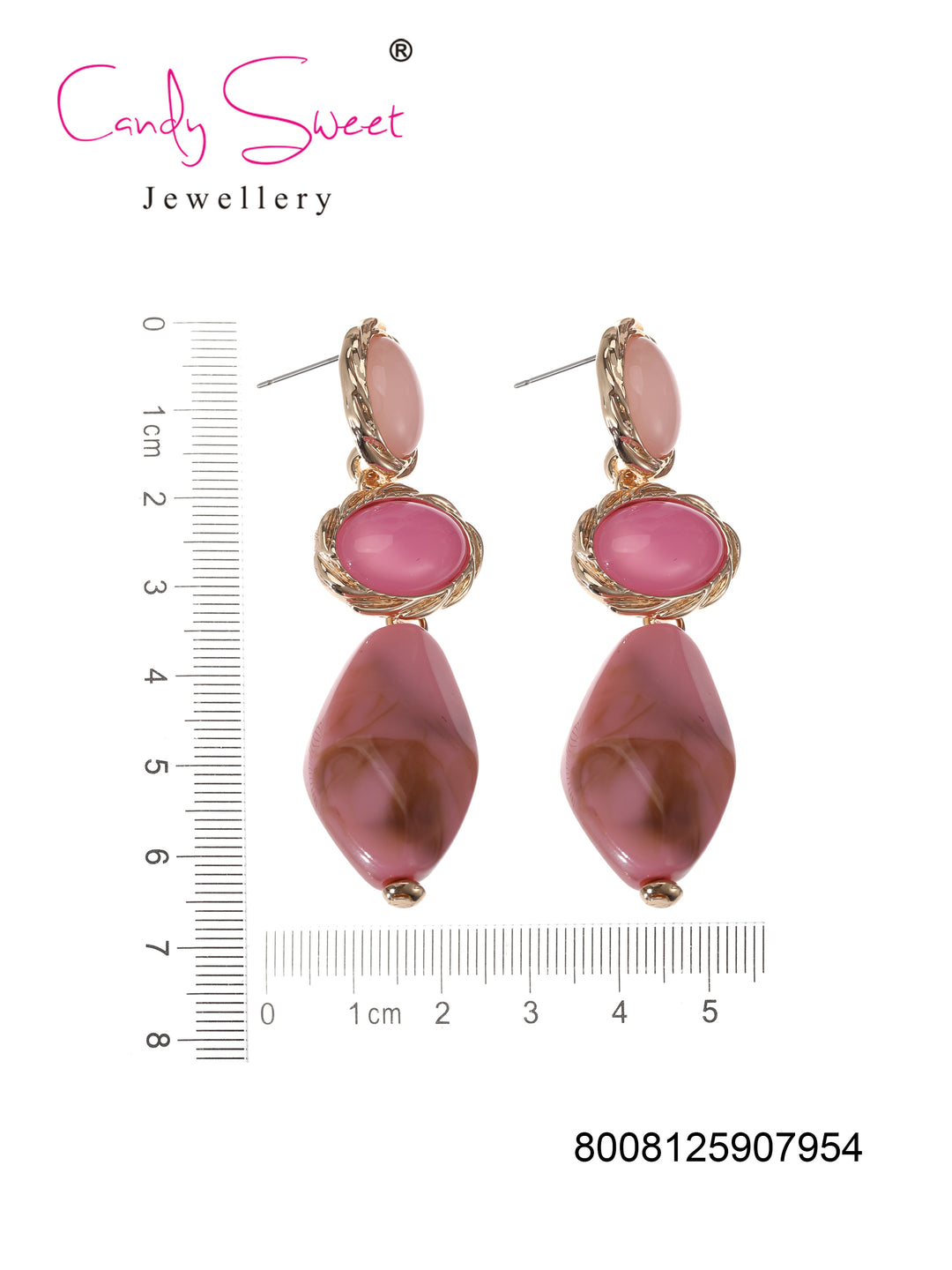 CandySweet Oorbellen - Set van 2 - Messing - Hypoallergeen en Metaal - Roze, Goud - 0x1.5x6.5 cm